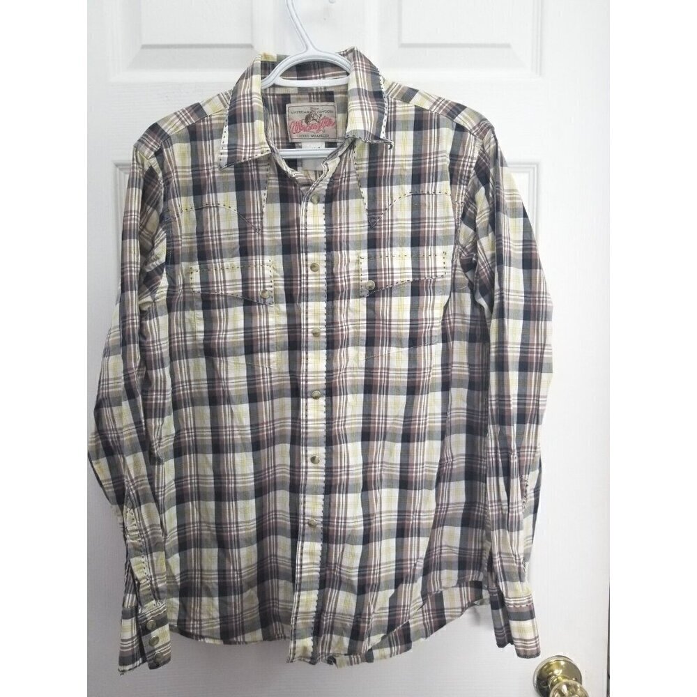 Vintage Wrangler "American Cowboys Choose" Pearl Snap Mens Med. Contrast Stitch